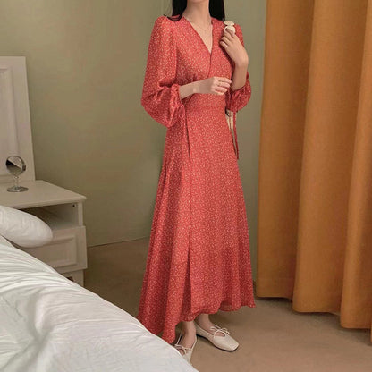 Women Elegant Temperament V-neck Floral Dress