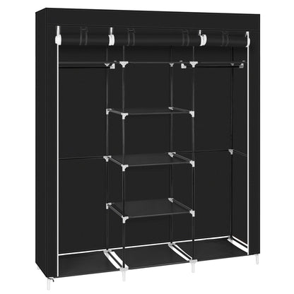 69" Portable Clothes Closet Non-Woven Fabric Wardrobe Double Rod Storage Organizer Black