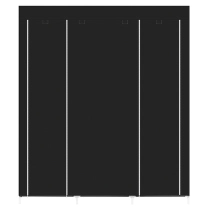 69" Portable Clothes Closet Non-Woven Fabric Wardrobe Double Rod Storage Organizer Black