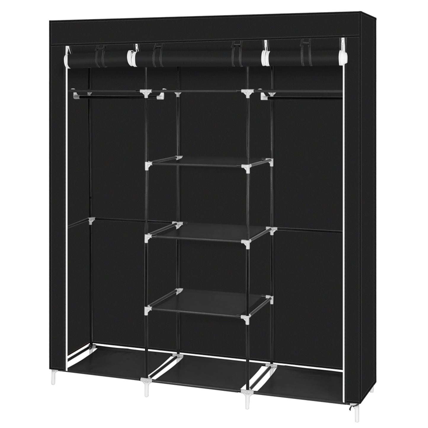 69" Portable Clothes Closet Non-Woven Fabric Wardrobe Double Rod Storage Organizer Black