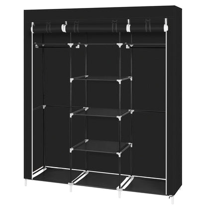 69" Portable Clothes Closet Non-Woven Fabric Wardrobe Double Rod Storage Organizer Black